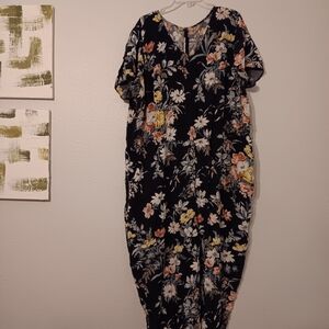LOFT Black Floral Jumpsuit
